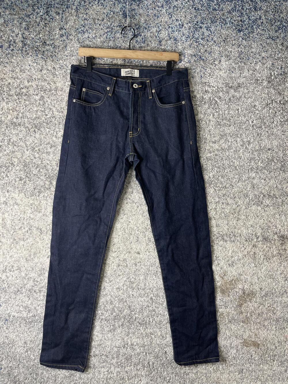 Naked & Famous Jeans Mens 32x31 Dark Indigo Raw Denim Button Fly Five Pocket